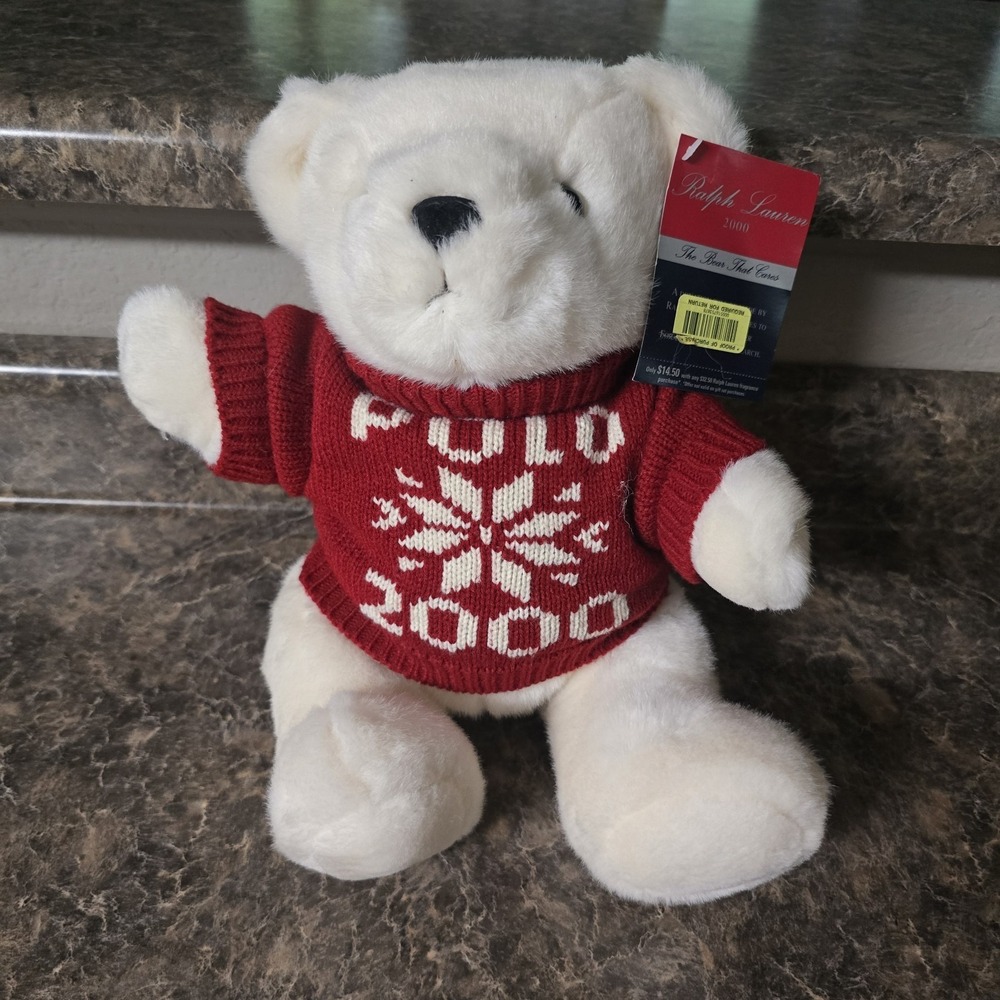 Vintage Polo Ralph Lauren Polo 2000 Teddy Bear Plush With‎ Red Sweater 15 Inches